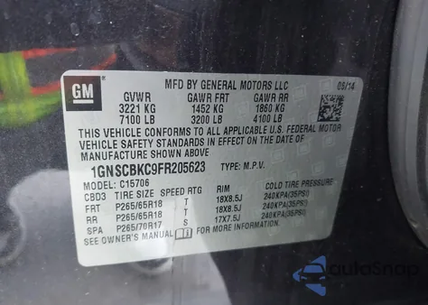 2015 Chevrolet Tahoe Lt from USA, damaged, VIN 1GNSCBKC9FR205623